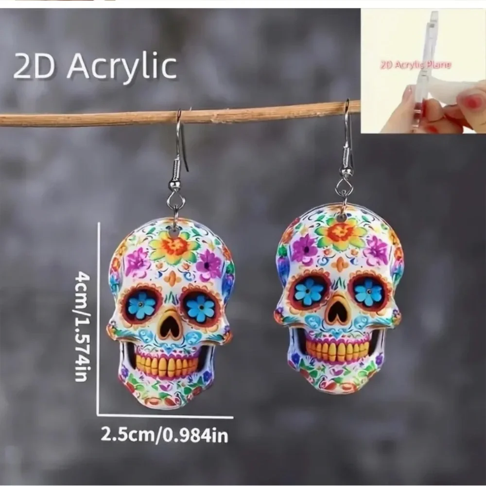 Colorful 2-D Sugar Skull Earrings
